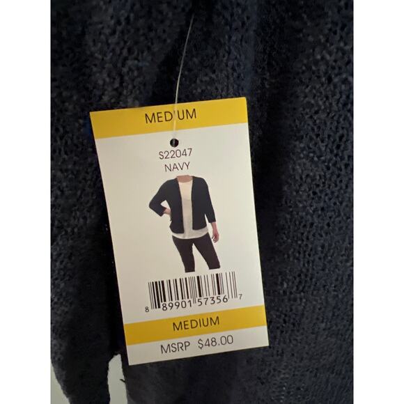 Alexander + Oak navy blue open front knit cardigan sweater women’s size M NWT - Picture 5 of 5